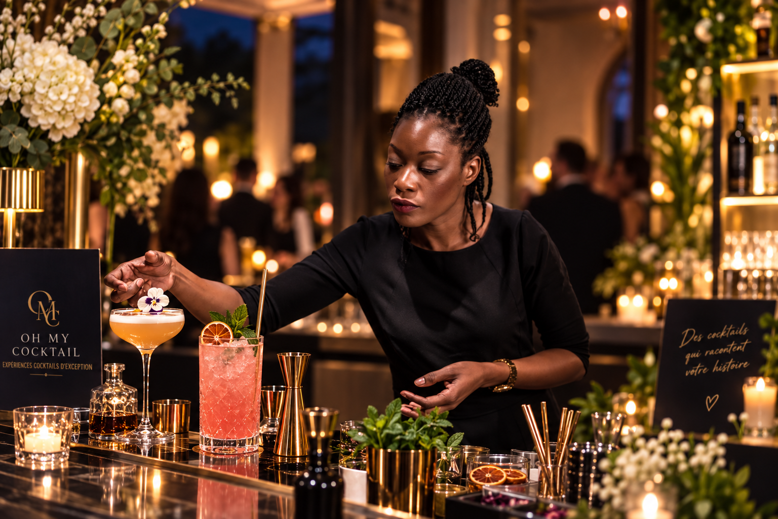 Jessy, fondatrice d'Oh My Cocktail, en pleine création
